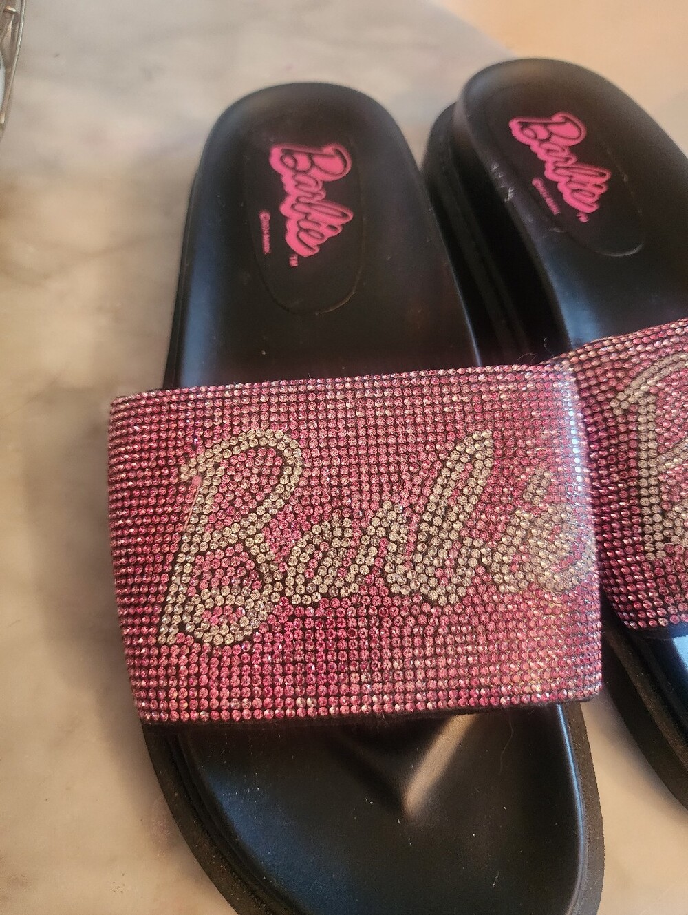 Barbie Pink Crystal Logo Slide Sandals Size 8.5 - Picture 2 of 5